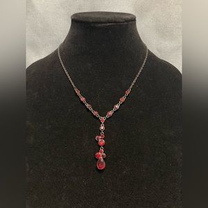Reversible Black and Red Ruby Tear Drop Pendant Necklace